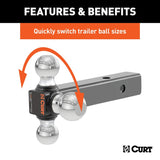 Curt 45001 Multi-Ball Ball Mount, 1-Hole, 2 in, 1-7/8, 2, 2-5/16 in Dia Hitch Ball, Steel, Powder-Coated