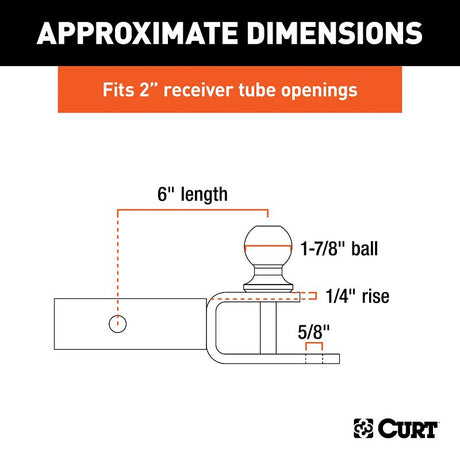 Curt 45005 3-in-1 ATV Ball Mount, 1-7/8 in Dia Hitch Ball, Steel, Gloss Powder-Coated