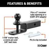 Curt 45005 3-in-1 ATV Ball Mount, 1-7/8 in Dia Hitch Ball, Steel, Gloss Powder-Coated