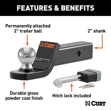 Curt 45141 Towing Starter Kit, Class 3 Hitch, 2 in Dia Hitch Ball, Powder-Coated
