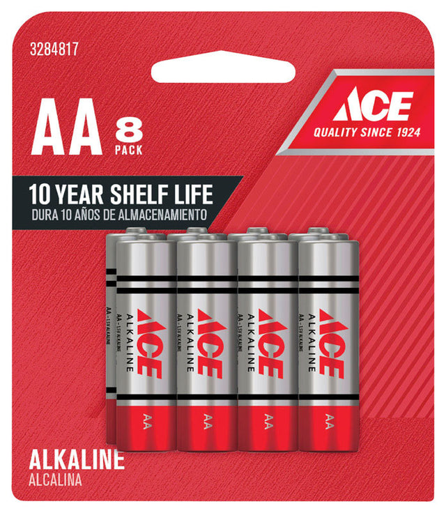 Ace AA Alkaline Batteries 8 pk Carded, Pack of 12