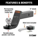Curt 45142 Towing Starter Kit, 2 in Dia Hitch Ball, Powder-Coated