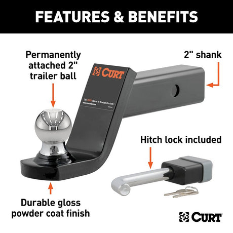 Curt 45142 Towing Starter Kit, 2 in Dia Hitch Ball, Powder-Coated