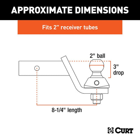 Curt RockerBall Series 45143 Cushion Hitch Kit, 3 in Drop, Class 3, 4, 5 Hitch, 2 in Dia Hitch Ball, Steel, 1/PK