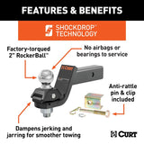 Curt RockerBall Series 45143 Cushion Hitch Kit, 3 in Drop, Class 3, 4, 5 Hitch, 2 in Dia Hitch Ball, Steel, 1/PK
