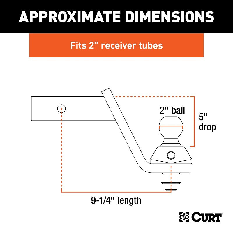 Curt RockerBall Series 45144 Cushion Hitch Kit, 5 in Drop, Class 3, 4, 5 Hitch, 2 in Dia Hitch Ball, Steel, 1/PK