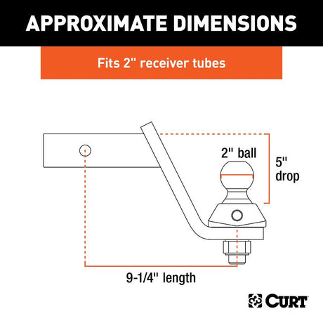 Curt RockerBall Series 45144 Cushion Hitch Kit, 5 in Drop, Class 3, 4, 5 Hitch, 2 in Dia Hitch Ball, Steel, 1/PK