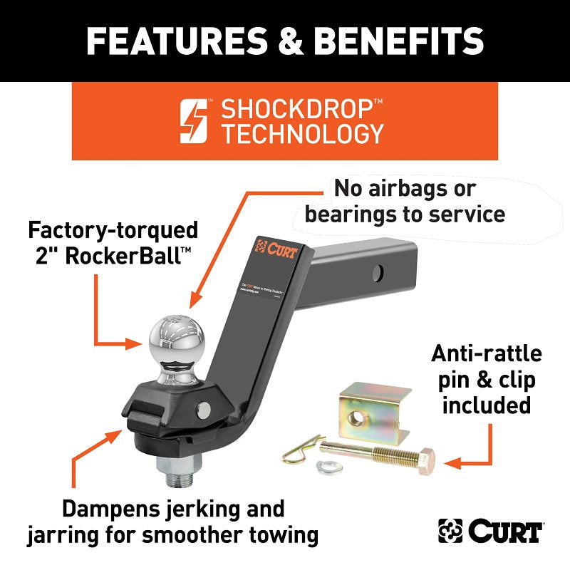 Curt RockerBall Series 45144 Cushion Hitch Kit, 5 in Drop, Class 3, 4, 5 Hitch, 2 in Dia Hitch Ball, Steel, 1/PK