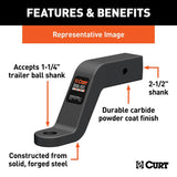 Curt 45456 Trailer Hitch Ball Mount, Class 5 Hitch, 1-1/4 in Dia Hitch Ball, Steel, Powder-Coated