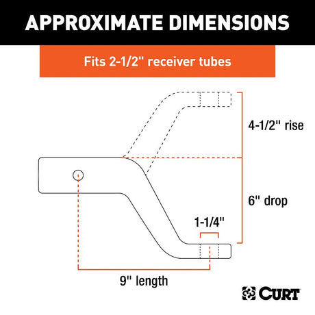 Curt 45459 Commercial-Duty Forged Ball Mount, Cat Class 5, 1-Hole, 2-1/2 in, Carbon Steel, Powder-Coated