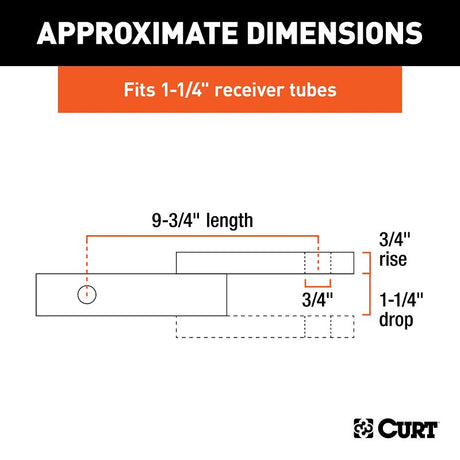 Curt 45519 Ball Mount, 9-3/4 in L, 1-1/4 in Drop, 3/4 in Rise, Class 2 Hitch, Carbon Steel, Powder-Coated