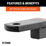 Curt 45519 Ball Mount, 9-3/4 in L, 1-1/4 in Drop, 3/4 in Rise, Class 2 Hitch, Carbon Steel, Powder-Coated