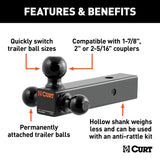 Curt 45651 Multi-Ball Mount, 1-7/8, 2, 2-5/16 in Dia Hitch Ball, Forged Steel, Gloss Powder-Coated