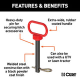 Curt 45804 Clevis Pin, 4 in OAL, Carbide/Steel, Powder-Coated
