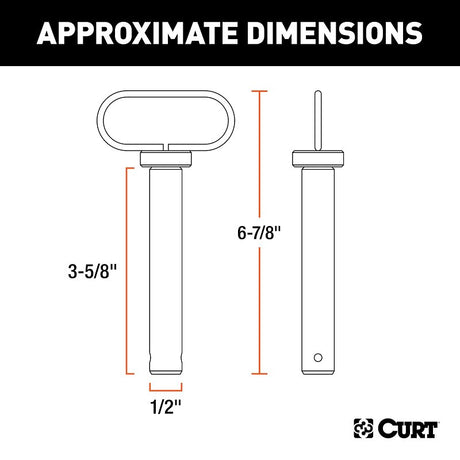 Curt 45805 Clevis Pin, 3-5/8 in OAL, Carbide/Steel, Powder-Coated