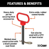 Curt 45805 Clevis Pin, 3-5/8 in OAL, Carbide/Steel, Powder-Coated