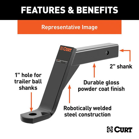 Curt 45890 Ball Mount, 11-1/2 in L, 8 in Drop, 6-1/4 in Rise, Powder-Coated