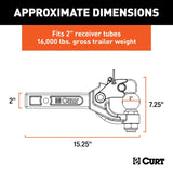 Curt 48007 Ball and Pintle Combination, 2 in, 2 in Dia Eye, 16000 lb Working Load, Steel, Powder-Coated