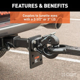 Curt 48210 Pintle Hook, 2-1/2 to 3 in Dia Eye, 20,000 lb Working Load, Steel, Carbide Powder-Coated