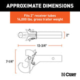 Curt SecureLatch 48405 Receiver-Mount Pintle Hook, 2 in H, 14,000 lb Working Load, Carbon Steel, Powder-Coated