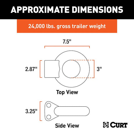 Curt 48660 Lunette Ring, Channel Style, Steel, Raw, For: CURT #48610 or #48650 Pintle Hitch