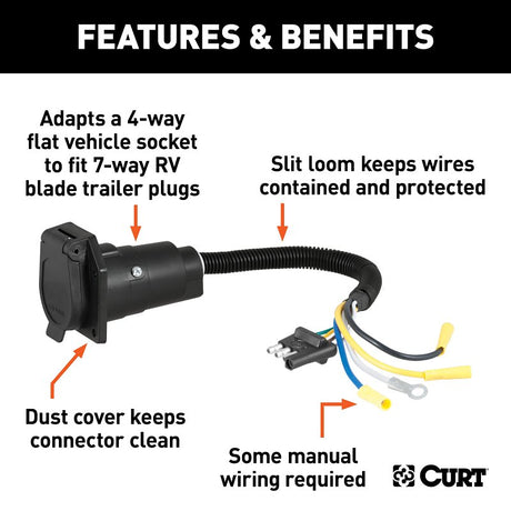 Curt 57184 Electrical Adapter, 7-Way, Includes: 4-Way Flat, 4-Way Round, 5-Way Flat, 6-Way Round