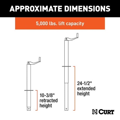 Curt 28250 A-Frame Jack, 3000 lb Lifting, 14 in Max Lift H, 5000 lbs Support Capacity