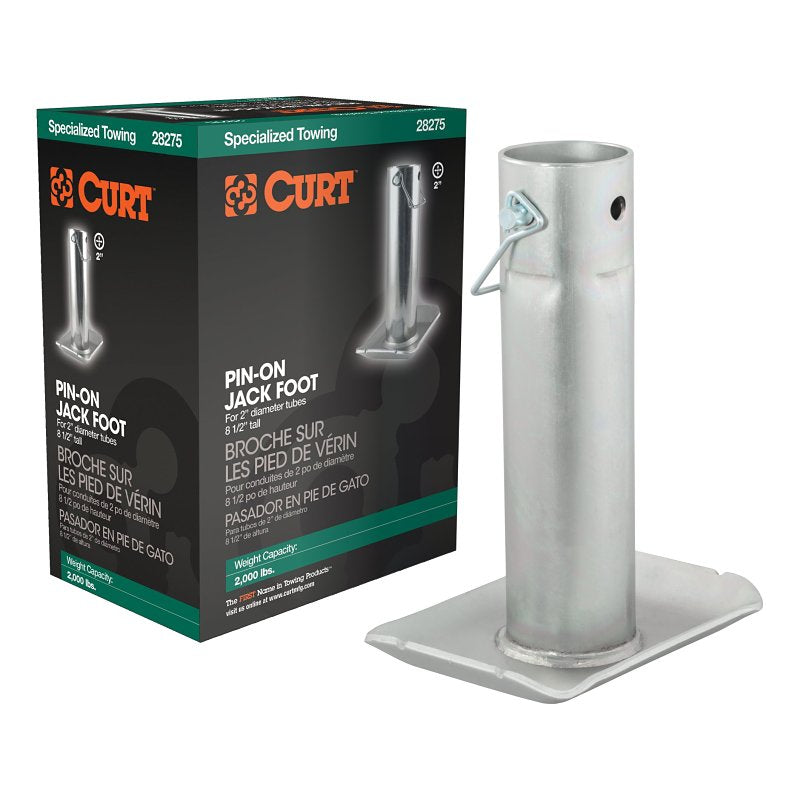 Curt 28275 Jack Foot, For: 2 in Dia Tube, 2000 lb, Pin-On Locking, Steel, Clear Zinc, 1/PK