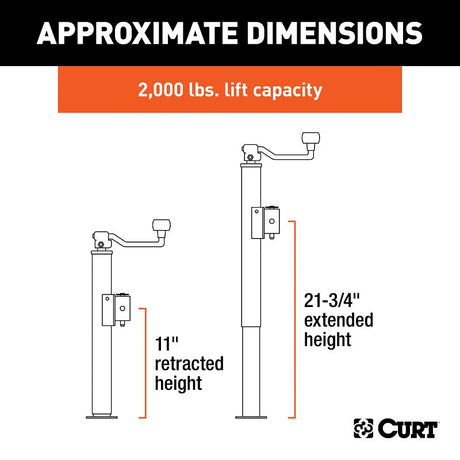 Curt 28320 Pipe-Mount Jack, 2000 lb Lifting, 10 in Max Lift H