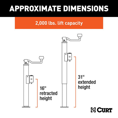 Curt 28322 Swivel Jack, 2000 lb Lifting, 15 in Max Lift H, Carbide