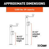 Curt 28356 Pipe-Mount Swivel Jack, 3000 lb Lifting, 15 in Max Lift H, 31-1/2 in OAH, Composite