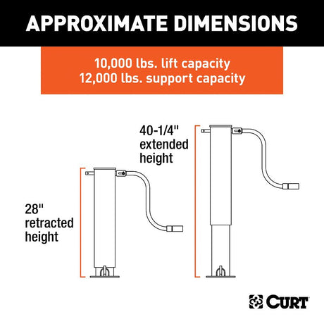 Curt 28512 Square Jack, 12,000 lb Lifting, 12-1/2 in Max Lift H, Carbide