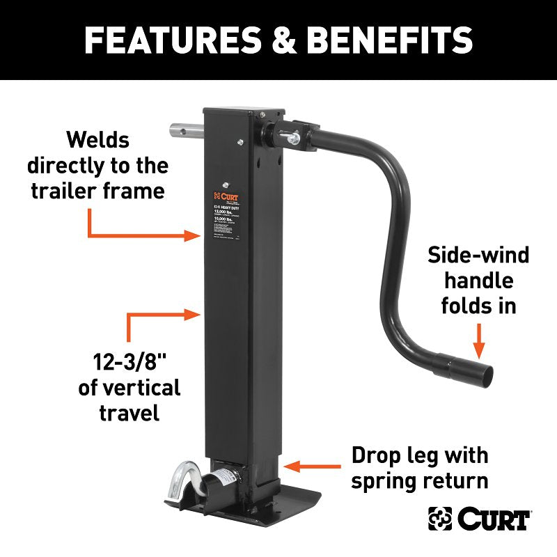 Curt 28512 Square Jack, 12,000 lb Lifting, 12-1/2 in Max Lift H, Carbide