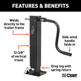 Curt 28512 Square Jack, 12,000 lb Lifting, 12-1/2 in Max Lift H, Carbide