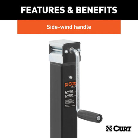 Curt 28575 Square Jack, 7000 lb Lifting, 15 in Max Lift H, Black