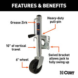 Curt 25003 Marine Jack with 6 in Wheel, 1000 lb Lifting, 23-1/4 in Max Lift H
