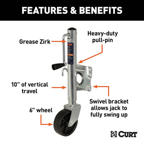 Curt 25003 Marine Jack with 6 in Wheel, 1000 lb Lifting, 23-1/4 in Max Lift H