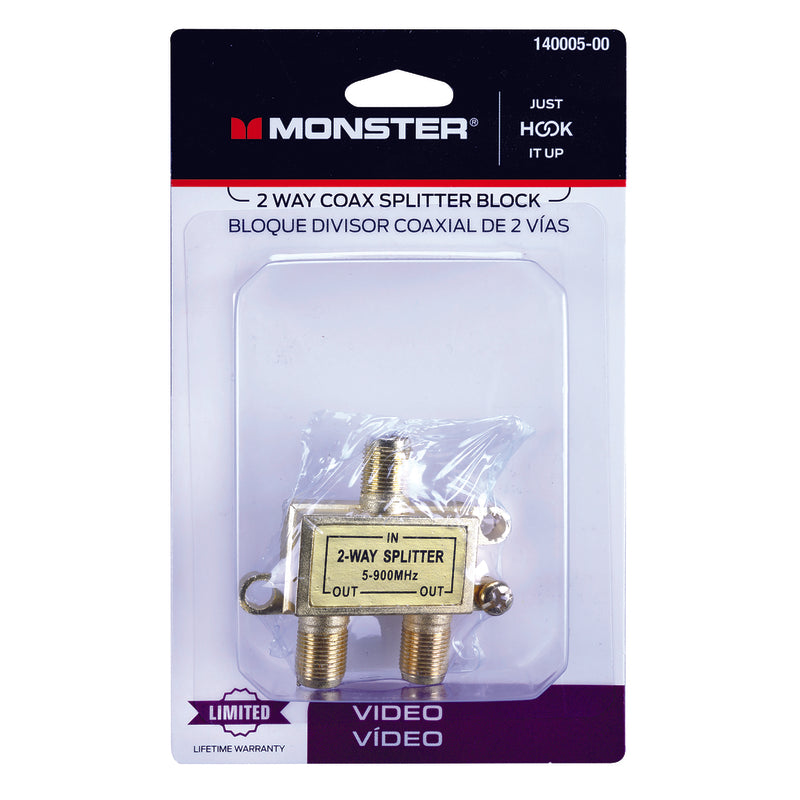 Monster Just Hook It Up 2 Way Coax Splitter 75 ohm 900 MHz 1 pk, Pack of 4