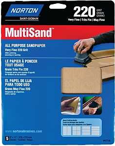 Norton MultiSand 07660747710 Sanding Sheet, Brown, 11 in L, 9 in W, Very Fine, 220 Grit