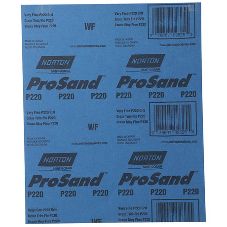 Norton ProSand 07660768158 Sanding Sheet, 11 in L, 9 in W, Very Fine, 220 Grit, Aluminum Oxide Abrasive, Paper Backing