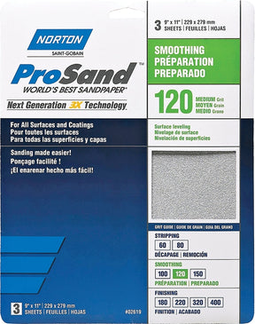 Norton ProSand 07660768161 Sanding Sheet, Tan, 11 in L, 9 in W, Medium, 120 Grit, Aluminum Oxide Abrasive
