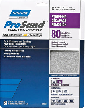 Norton ProSand 07660768163 Sanding Sheet, Tan, 11 in L, 9 in W, Coarse, 80 Grit, Aluminum Oxide Abrasive