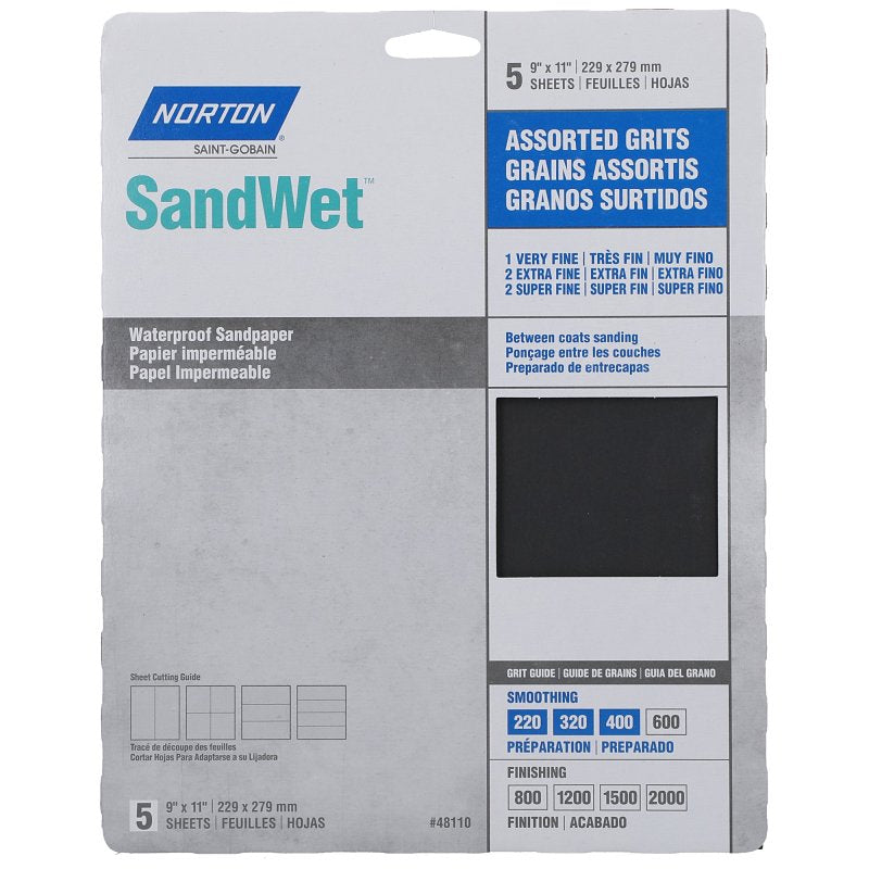 Norton 48110 Sanding Sheet, 9 in L, 11 in W, 220, 320, 440 Grit, Extra Fine, Aluminum Oxide Abrasive