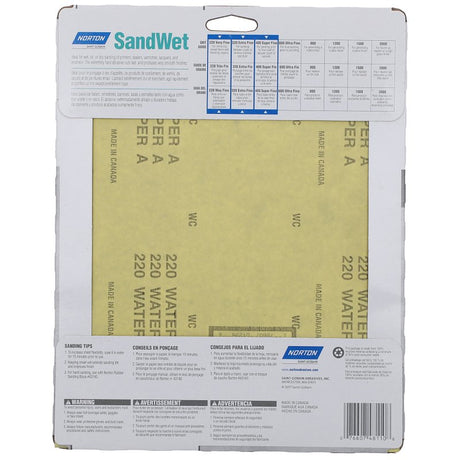 Norton 48110 Sanding Sheet, 9 in L, 11 in W, 220, 320, 440 Grit, Extra Fine, Aluminum Oxide Abrasive
