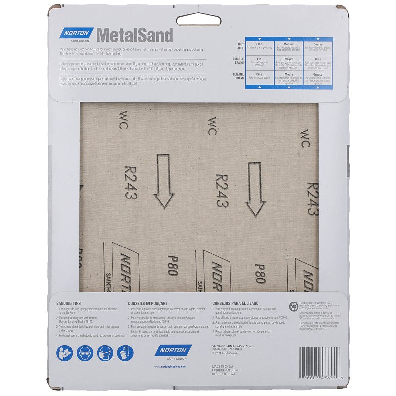 Norton MetalSand 07660747855 Sanding Sheet, 11 in L, 9 in W, Emery Abrasive, Cloth Backing