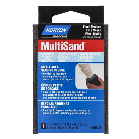 Norton MultiSand 49502 Sanding Sponge, 4 in L, 2-3/4 in W, 80, 150 Grit, Fine, Medium, Aluminum Oxide/Nylon Abrasive