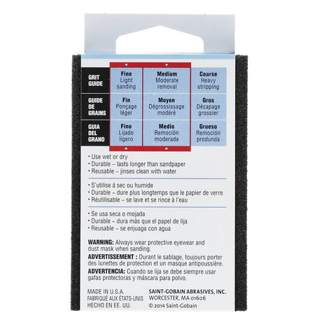 Norton MultiSand 49502 Sanding Sponge, 4 in L, 2-3/4 in W, 80, 150 Grit, Fine, Medium, Aluminum Oxide/Nylon Abrasive