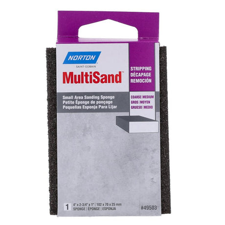 Norton MultiSand 49503 Sanding Sponge, 4 in L, 2-3/4 in W, Coarse, Medium