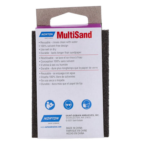 Norton MultiSand 49503 Sanding Sponge, 4 in L, 2-3/4 in W, Coarse, Medium