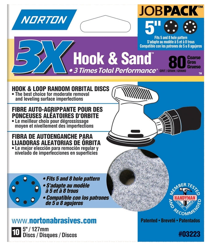 Norton 03223 Sanding Disc, 5 in Dia, 11/16 in Arbor, Coated, P80 Grit, Coarse, Alumina Ceramic Abrasive
